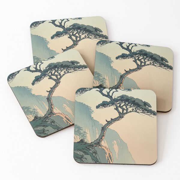 Item preview, Japanese Woodblock Print Wall Art Vintage Pine Tree Landscape Poster Oriental Cliff Nature Painting Digital Download Printable Art designed and sold by AnimeWaifuMaterial.