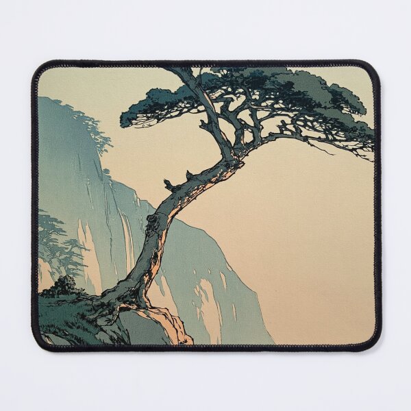 Item preview, Japanese Woodblock Print Wall Art Vintage Pine Tree Landscape Poster Oriental Cliff Nature Painting Digital Download Printable Art designed and sold by AnimeWaifuMaterial.