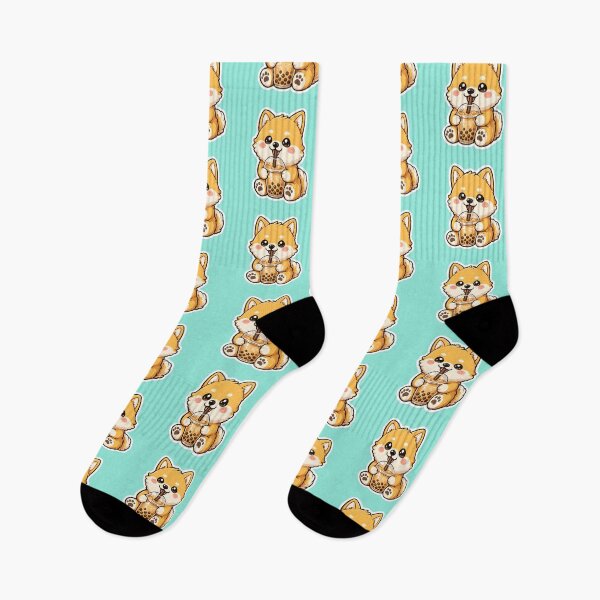 Item preview, Cute Shiba Inu Drinking Boba Tea Kawaii Sticker designed and sold by KawaiiOrbit.