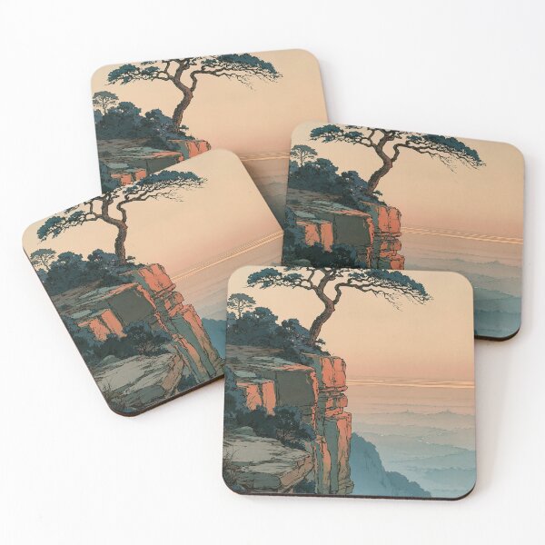 Item preview, Japanese Woodblock Landscape Print, Pine Tree Wall Art, Vintage Shin Hanga Cliff Painting, Serene Mountain Nature Poster Download designed and sold by AnimeWaifuMaterial.
