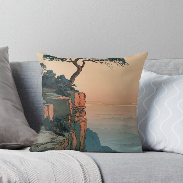 Item preview, Japanese Woodblock Landscape Print, Pine Tree Wall Art, Vintage Shin Hanga Cliff Painting, Serene Mountain Nature Poster Download designed and sold by AnimeWaifuMaterial.