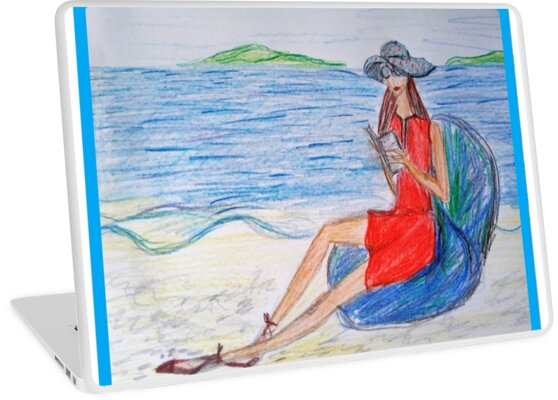 A Girl in a Red Dress Reading a Book on a Beach by IvanaKada
