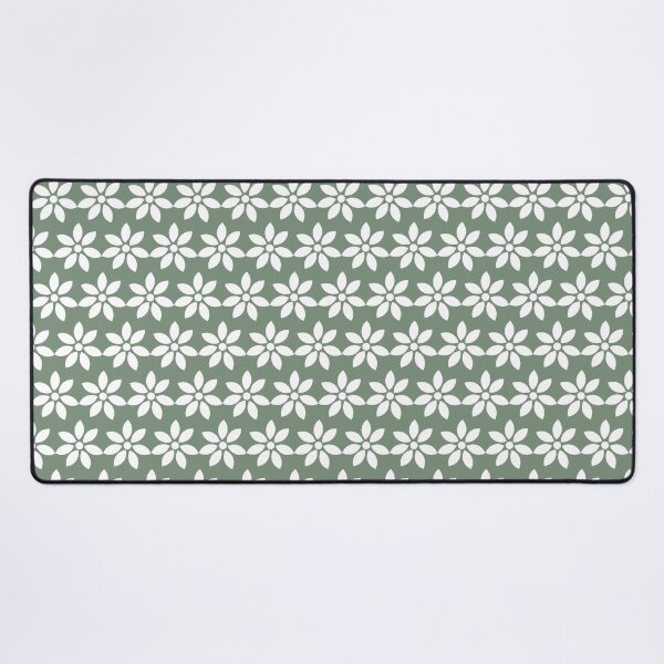 Item preview, White Floral Pattern on Sage Green Background designed and sold by K..