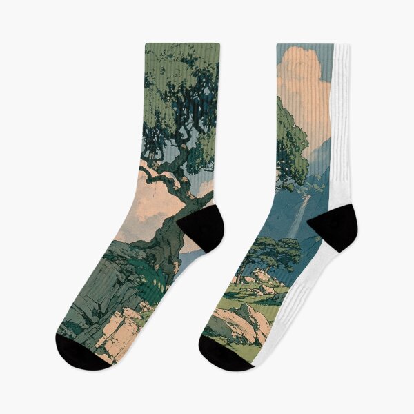 Item preview, Vintage Mountain Tree Wall Art, Japanese Woodblock Style Print, Landscape Digital Download, Nature Poster, Aesthetic Cliff Artwork designed and sold by AnimeWaifuMaterial.