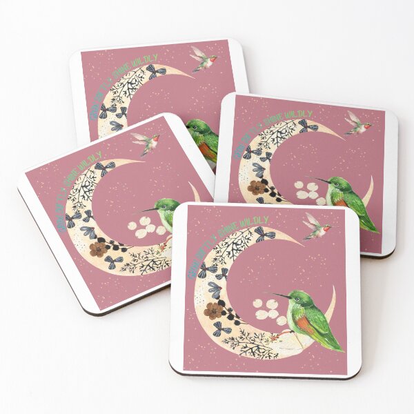 Item preview, Grow Softly Shine Wildly: Cosmic Botanical Moon and Hummingbird designed and sold by OlgaLuna_Designs.