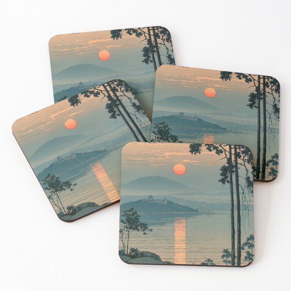 Item preview, Japanese Wall Art Vintage Woodblock Print, Japanese Sunset Poster, Ukiyo-e Landscape Printable Art, Japanese Castle Lake View designed and sold by AnimeWaifuMaterial.