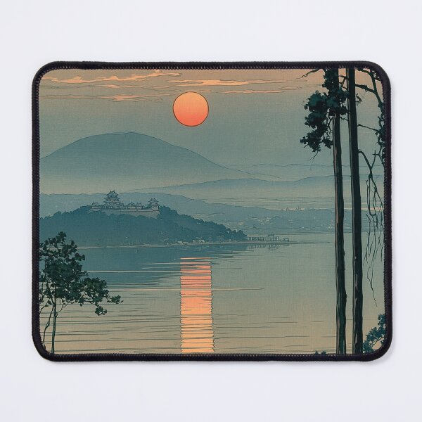 Item preview, Japanese Wall Art Vintage Woodblock Print, Japanese Sunset Poster, Ukiyo-e Landscape Printable Art, Japanese Castle Lake View designed and sold by AnimeWaifuMaterial.