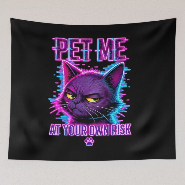 Item preview, Pet Me At Your Own Risk – Glitch Neon Cyberpunk Cat designed and sold by Kittcatking.