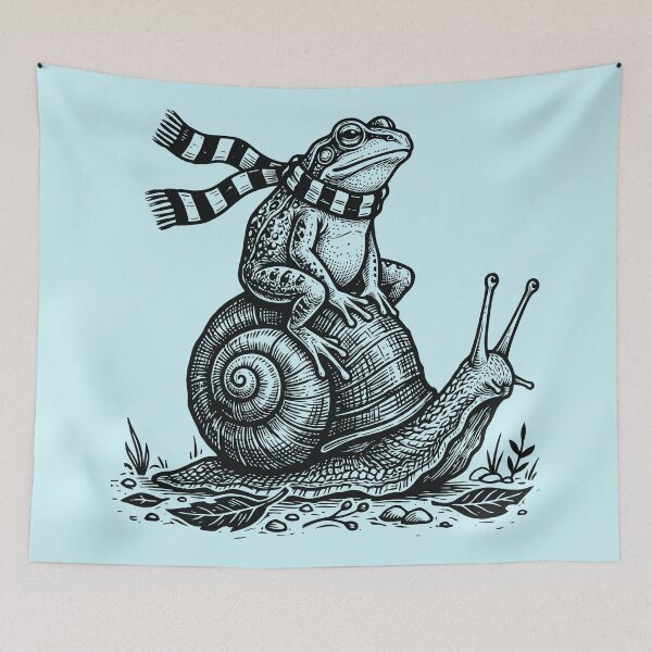 Item preview, Frog Riding Snail Funny Linocut Toad Weirdcore designed and sold by Y-Vibes.