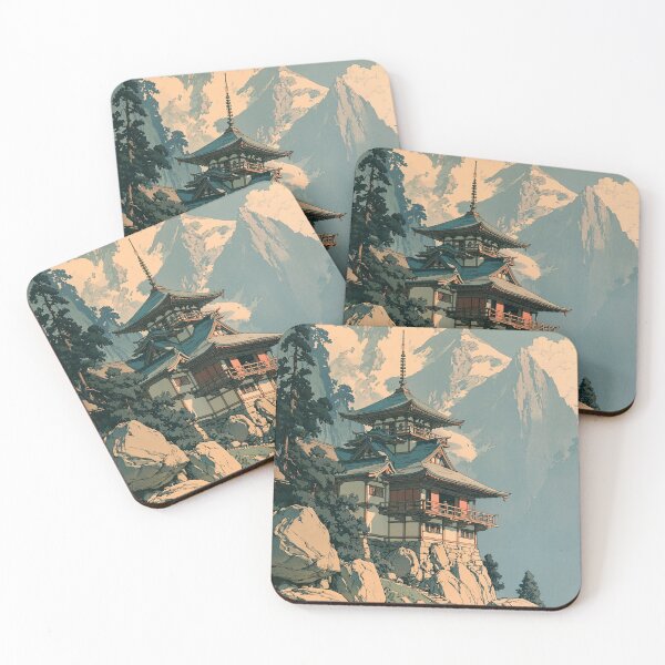 Item preview, Japanese Temple Wall Art, Mountain Landscape Printable, Japanese Woodblock Style Art Print, Zen Pagoda Decor, Vintage Asian Wall Decor designed and sold by AnimeWaifuMaterial.