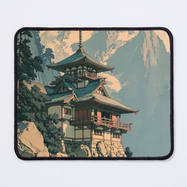 Item preview, Japanese Temple Wall Art, Mountain Landscape Printable, Japanese Woodblock Style Art Print, Zen Pagoda Decor, Vintage Asian Wall Decor designed and sold by AnimeWaifuMaterial.