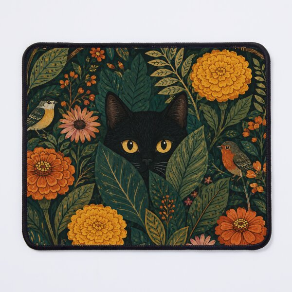 Item preview, Black Cat Peering Through Floral Whimsical Garden designed and sold by Jozefin's Studio.