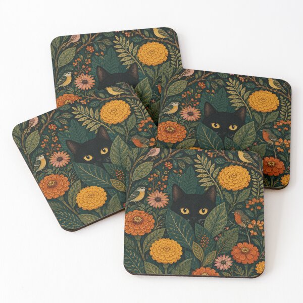 Item preview, Black Cat Peering Through Floral Whimsical Garden designed and sold by Jozefin's Studio.