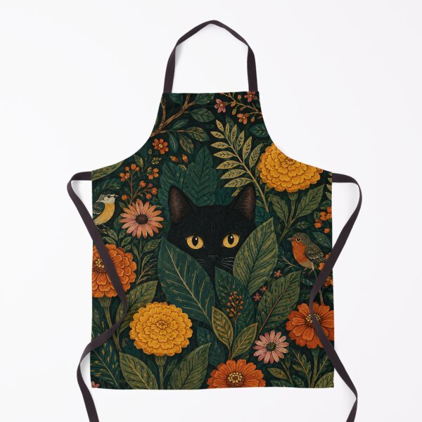 Item preview, Black Cat Peering Through Floral Whimsical Garden designed and sold by Jozefin's Studio.