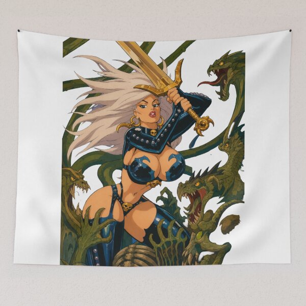 Item preview, Dark Fantasy Sword Warrior | Gothic Sorceress vs Serpents | Classic Western Animation Style designed and sold by  Hollow Moon Studios..