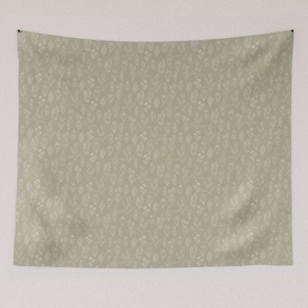 Item preview, Vintage Botanical Herbarium Wildflower Line Art Seamless Sage Green designed and sold by DropRomance.