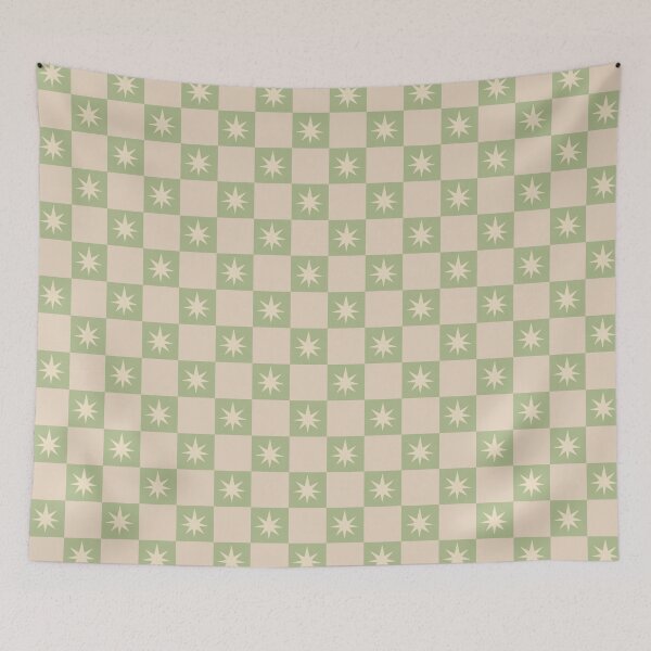 Item preview, Sage Green Beige Checkerboard Retro Sparkle Star Pattern designed and sold by Pop & Punch.