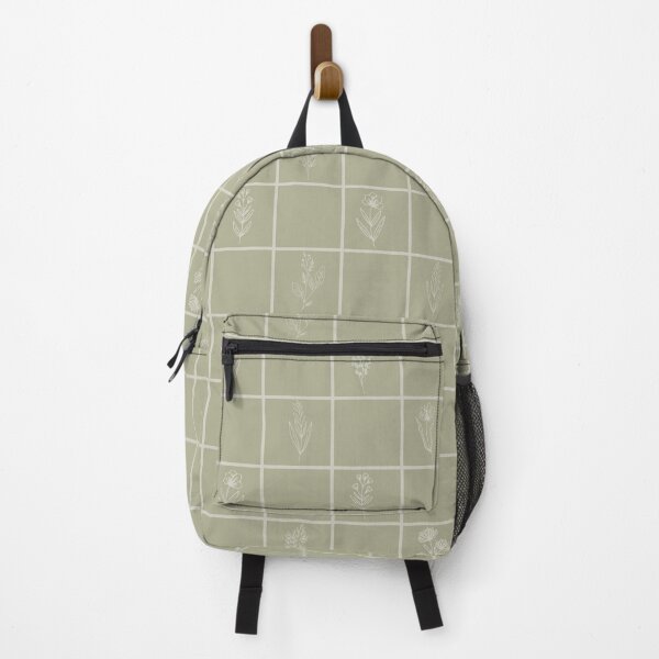 Item preview, M Vintage Botanical Herbarium Checkerboard Grid Line Art Sage Green Pattern designed and sold by DropRomance.