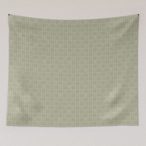 Item preview, M Vintage Botanical Herbarium Checkerboard Grid Line Art Sage Green Pattern designed and sold by DropRomance.