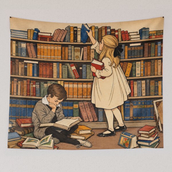 Item preview, Vintage Children Illustration Library Reading Scene Art Lovers designed and sold by RickE.