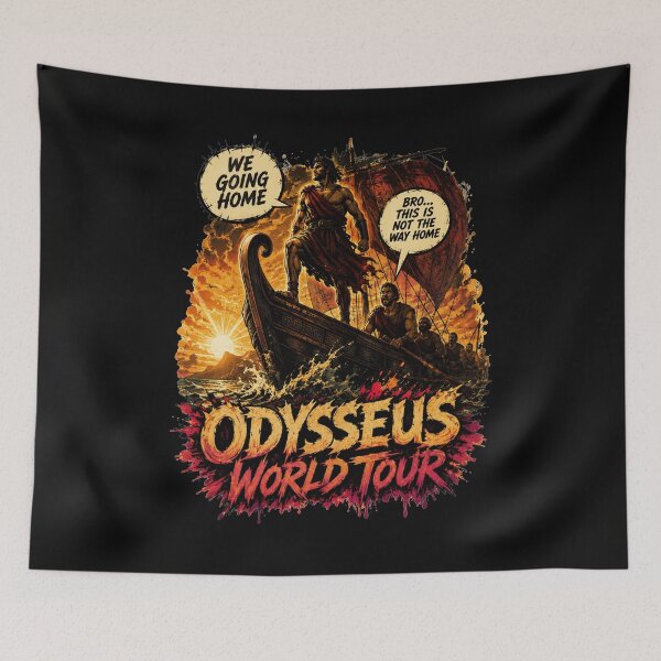 Item preview, Odysseus World Tour Comic Dialogue Ship Art Ancient Greek Mythology Humor Gift for Mythology Lovers designed and sold by Nightarel.