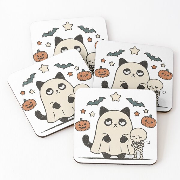 Item preview, Cute Ragdoll Ghost Cat with Tiny Skeleton | Kawaii Halloween Cat Pumpkin Design designed and sold by Ghostly Cats.