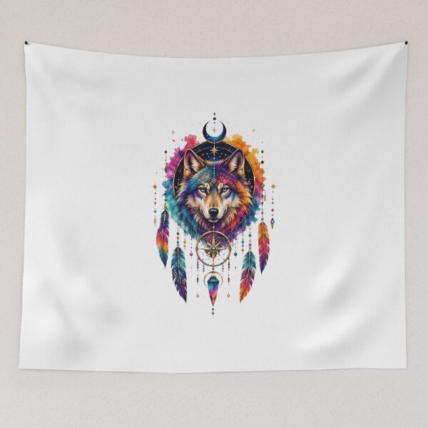 Item preview, Cosmic Wolf Dreamcatcher & Moon designed and sold by MyCalmDraw.