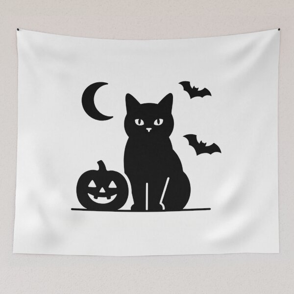 Item preview, Black Bombay Cat Halloween Minimalist Cute Spooky Pumpkin Bat Moon Graphic designed and sold by Ghostly Cats.