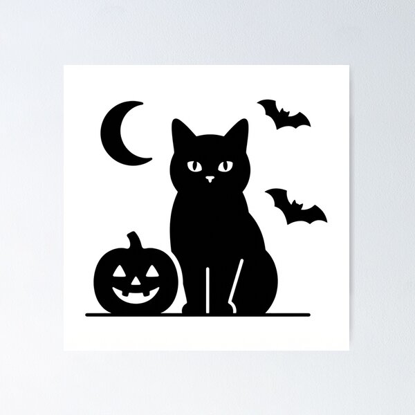 Item preview, Black Bombay Cat Halloween Minimalist Cute Spooky Pumpkin Bat Moon Graphic designed and sold by Ghostlycats2026.