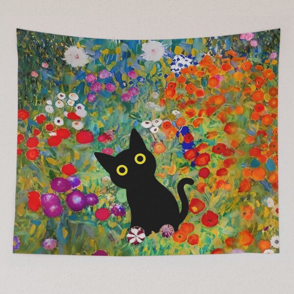 Item preview, Cat Art Print  Klimt  Black Cat In A Garden designed and sold by PurrfectHome.