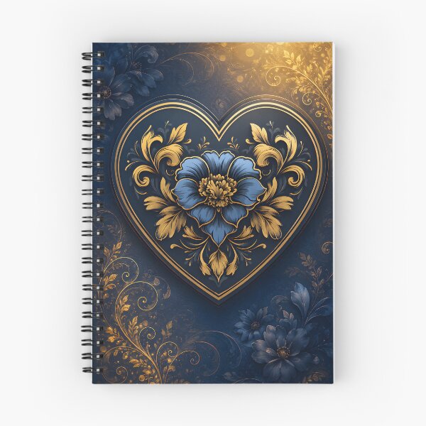 Item preview, Hearts 39 - Blue Gold Heart with Royal Floral Art designed and sold by NikaNavi.