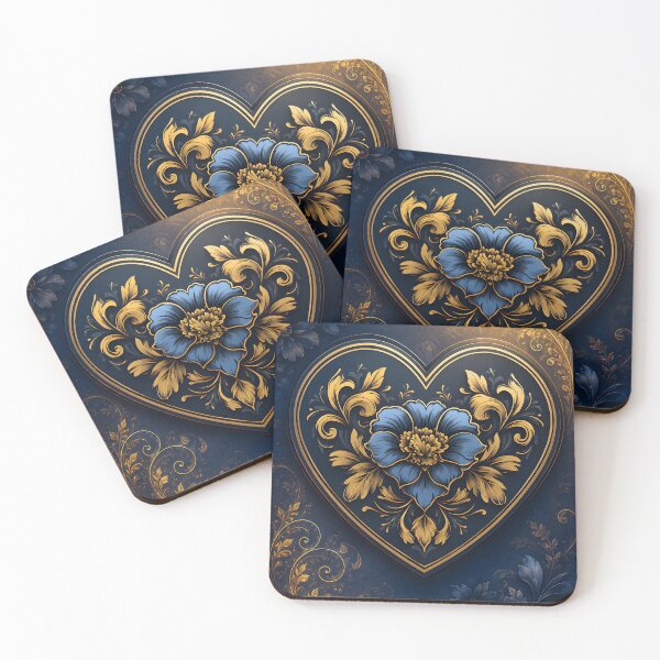 Item preview, Hearts 39 - Blue Gold Heart with Royal Floral Art designed and sold by NikaNavi.