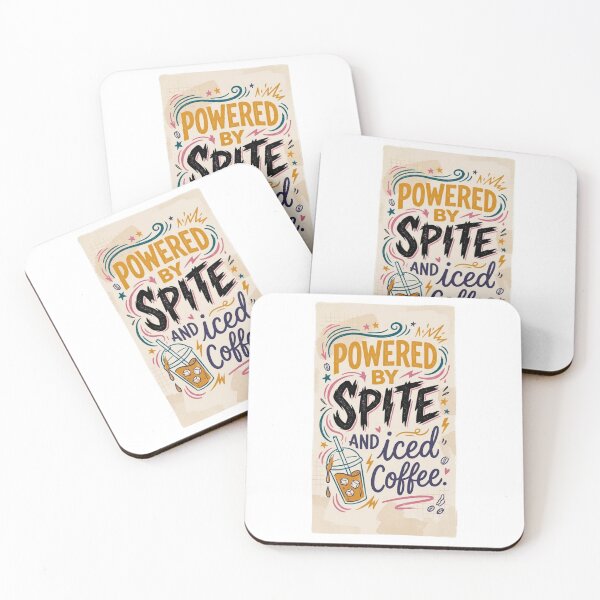 Item preview, Powered by Spite and Iced Coffee – Funny Caffeine Quote Typography Sticker | Sarcastic Coffee Lover Gift designed and sold by FitEnvy.