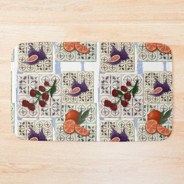 Item preview, Bright colors and fruits on decorative tiles in a kitchen setting during daylight designed and sold by SpaceartLilu.