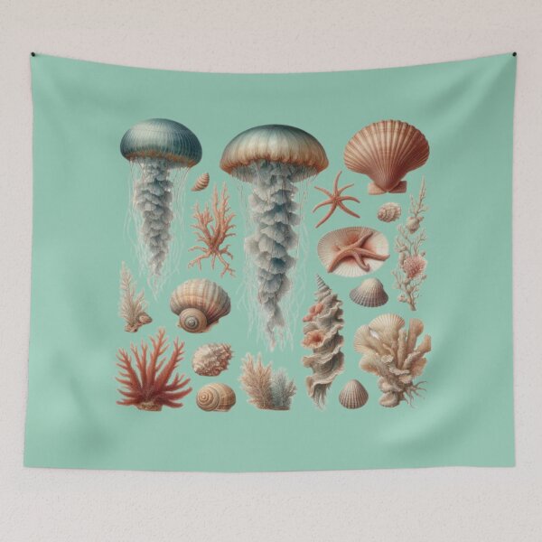 Item preview, Vintage Marine Biology Tapestry | Dark Academia Ocean Laboratory | Ernst Haeckel Scientific Illustration Wall Art designed and sold by DODObakr.