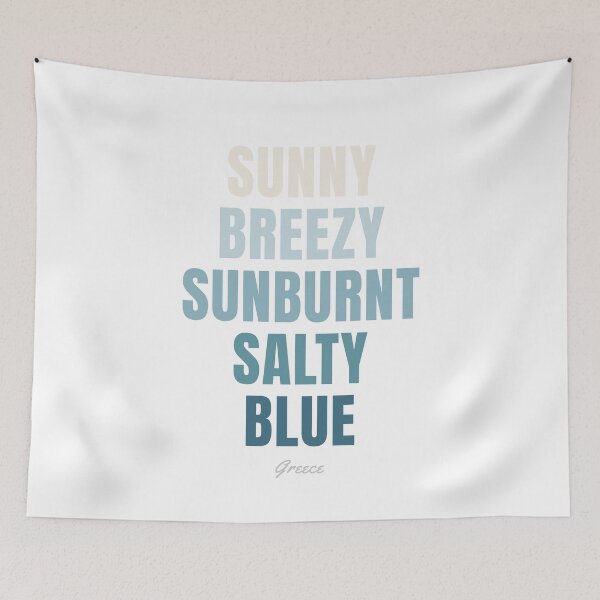 Item preview, Greece Typography, Sunny Breezy Sunburnt Salty Blue Wall Art designed and sold by MarkedArtPrints.
