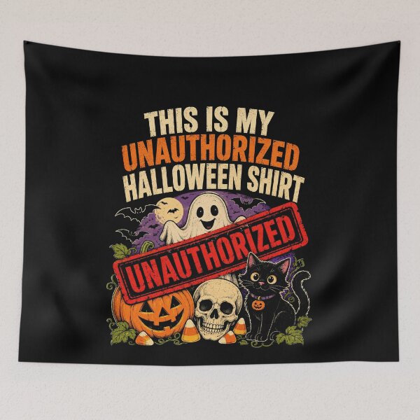 Item preview, Funny Unauthorized Halloween Ghost Pumpkin Cat Skull Bats Art designed and sold by elderberry.