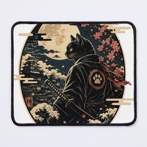 Item preview, Moonlit Samurai Cat | Japanese Ukiyo-e Black Neko Warrior Art designed and sold by cannsuh.