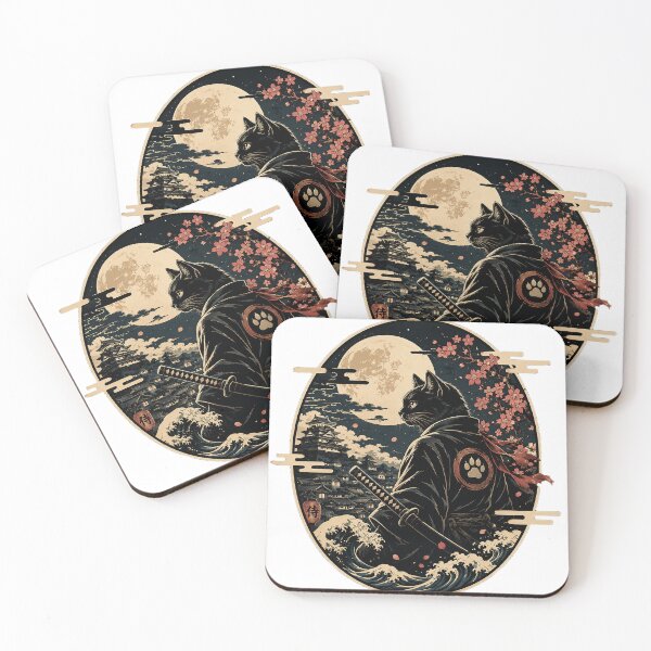 Item preview, Moonlit Samurai Cat | Japanese Ukiyo-e Black Neko Warrior Art designed and sold by cannsuh.