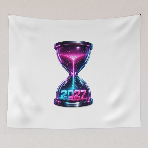 Item preview, Neon Hourglass 2027 in Motion - Futuristic Cyberpunk Time Art designed and sold by teemix.