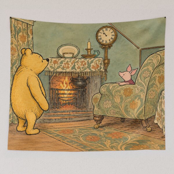 Item preview, Winnie the Pooh and Piglet Fireplace Scene Print for Storybook Lovers designed and sold by RickE.