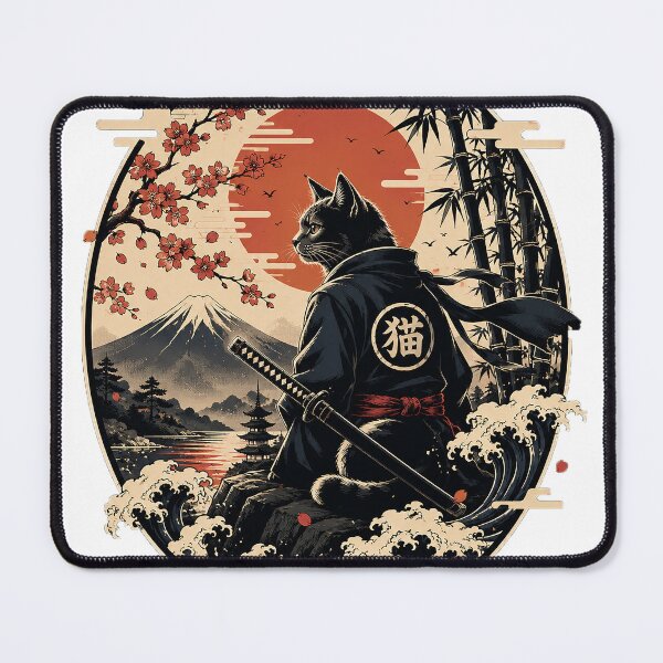 Item preview, Samurai Cat with Mount Fuji | Vintage Japanese Ukiyo-e Neko Warrior Art designed and sold by cannsuh.