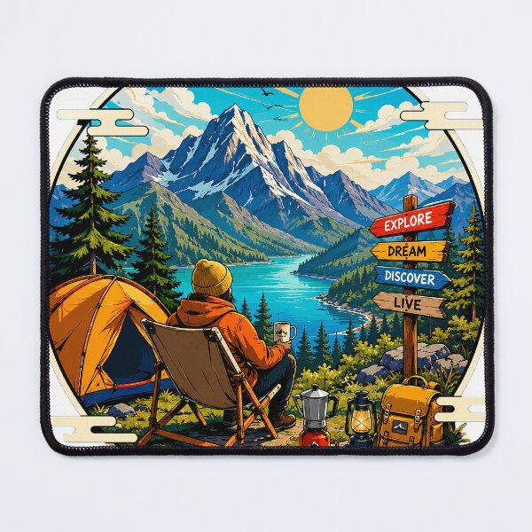 Item preview, Mountain Camping Adventure | Vintage Outdoor Explorer Nature Travel Art designed and sold by cannsuh.