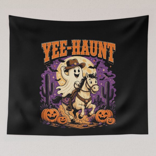 Item preview, Funny Yee Haunt Ghost Figure Cowboy Riding Horse Halloween Western Art designed and sold by elderberry.