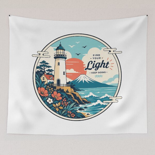 Item preview, Find Your Light Lighthouse | Vintage Coastal Motivation Travel Poster Art designed and sold by cannsuh.
