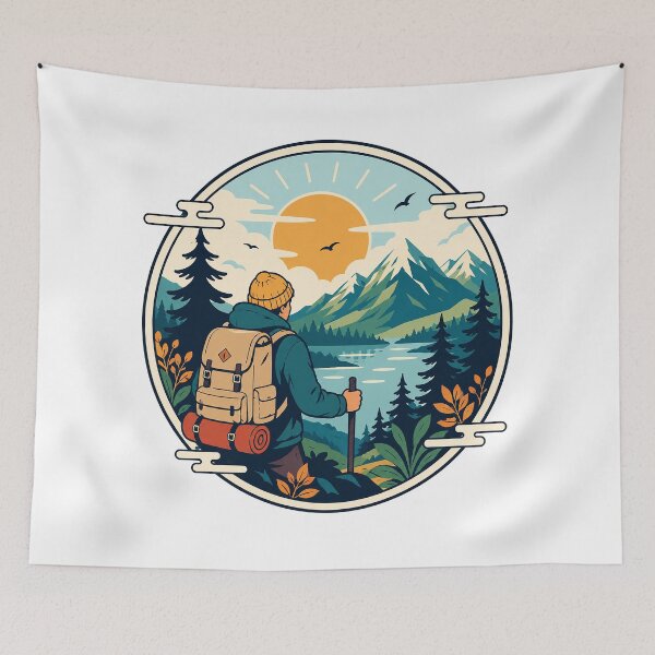 Item preview, Mountain Hiking Adventure | Vintage Backpacker Outdoor Nature Explorer Art designed and sold by cannsuh.
