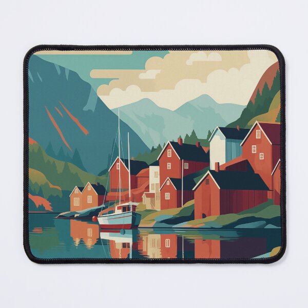 Item preview, Norway Waterfront Mountain Cityscape Travel Art designed and sold by MarkedArtPrints.