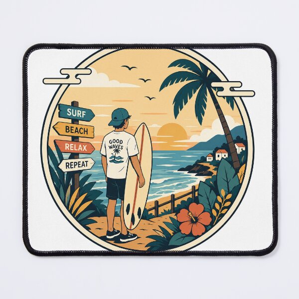 Item preview, Surf Beach Relax Repeat | Vintage Tropical Surfing Sunset Coastal Art designed and sold by cannsuh.