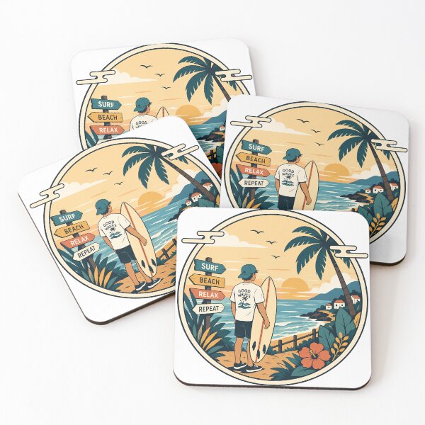 Item preview, Surf Beach Relax Repeat | Vintage Tropical Surfing Sunset Coastal Art designed and sold by cannsuh.
