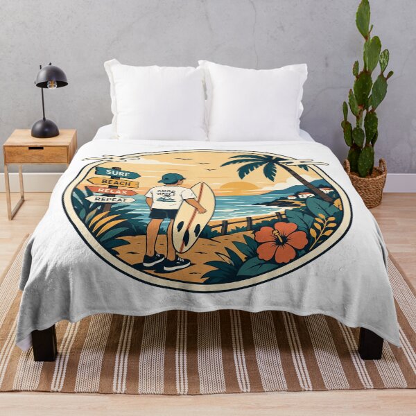Item preview, Surf Beach Relax Repeat | Vintage Tropical Surfing Sunset Coastal Art designed and sold by cannsuh.